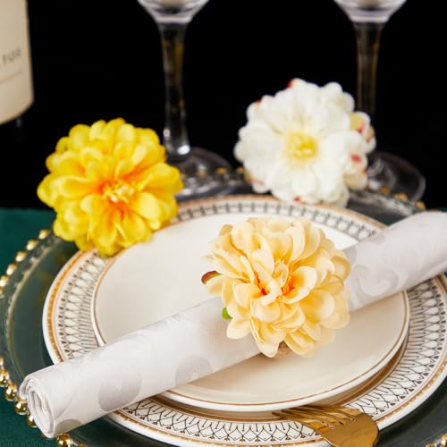 LeLehome 6PCS Flower Napkin Rings - Elegant Fabric Holders for Weddings & Events