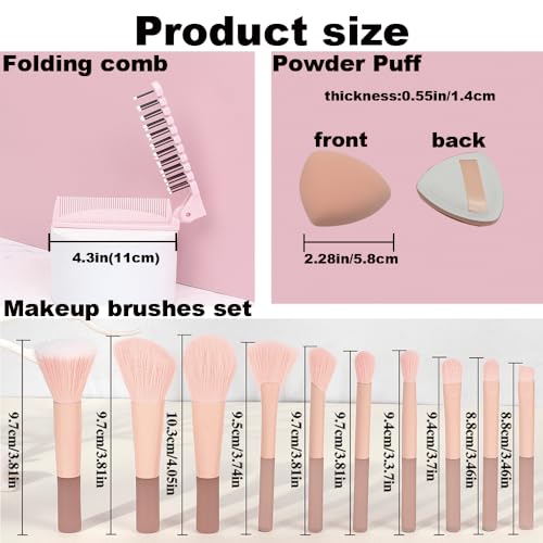 Personalized Travel Makeup Bag Set with 10-Piece Brush Kit & Mirror