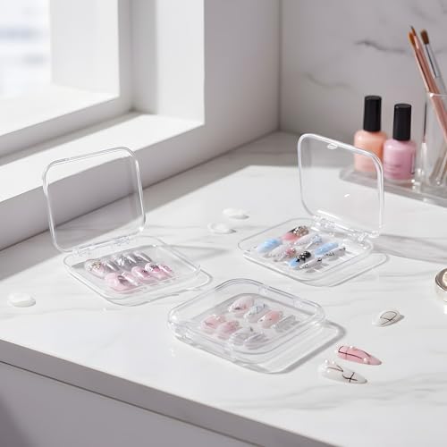 24 Pcs Clear Nail Storage Boxes with 120 Adhesive Tapes for Nail Art Business