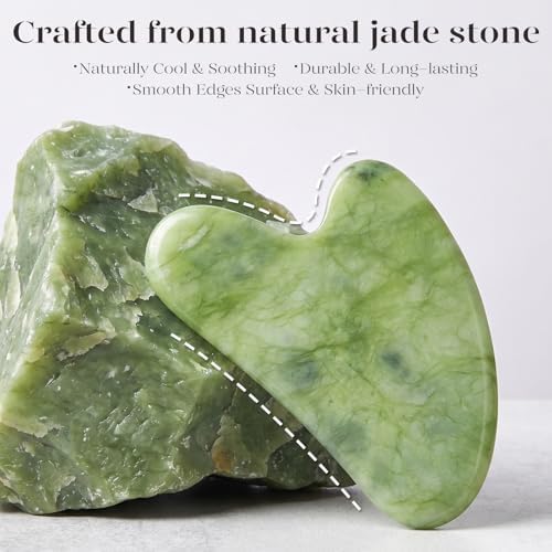 BAIMEI Facial Massage Set with Rose Quartz Roller & Jade Gua Sha - Skin Care Tools for Face & Neck