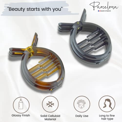Parcelona French Round Tortoise Shell Hair Clips - 2 Count
