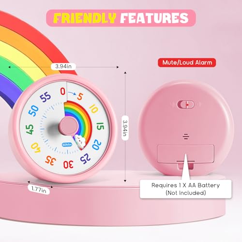 HIPPIH Visual Timer for Kids - Silent Countdown Timer with Rainbow Disk