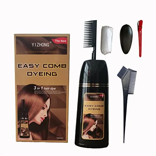 Light Golden Brown Hair Dye Shampoo - Permanent Gray Coverage for Women & Men | 3-in-1 Easy Comb Application