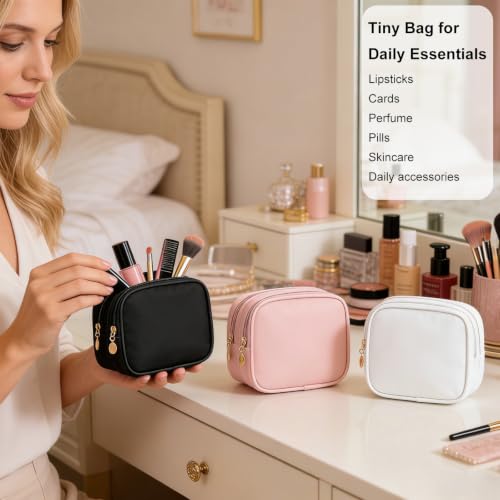 2PCS Small Makeup Pouch, Waterproof Double Zipper Cosmetic Travel Bag