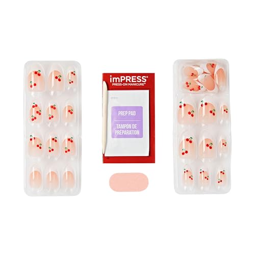 imPRESS Kiss No Glue Press On Nails 'Coast' Almond Red - 30 Nails