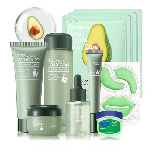 JunKuJK Avocado Skin Care Set A – Hydrating Facial Cleanser, Serum & Masks for Women