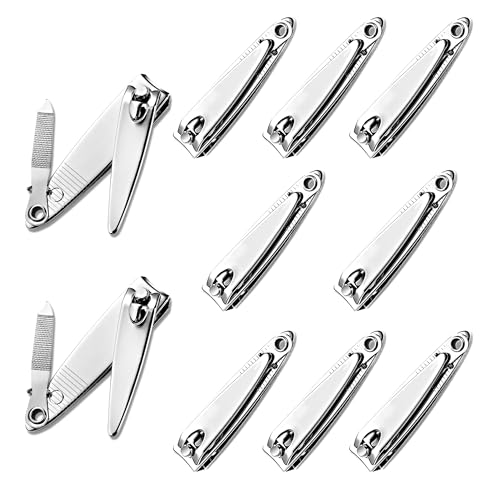 10-Pack Stainless Steel Nail Clippers with File for Men & Women
