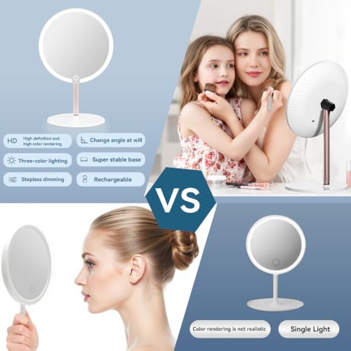 SKSFLY Rechargeable Round Makeup Mirror with 3 Color LED Lights & Dimming
