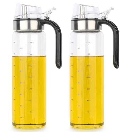 Hotder 500ml Olive Oil Dispenser Bottles - Glass, Non-Drip Spout, Easy Refill (2-Pack)