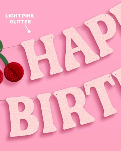 Happy Birthday Glitter Banner with 3D Cherry Accents - 6.5ft