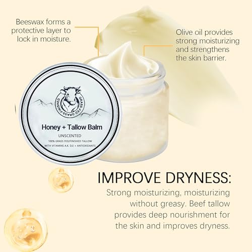 Organic Grass Fed Honey & Tallow Balm for Face and Body Moisturization