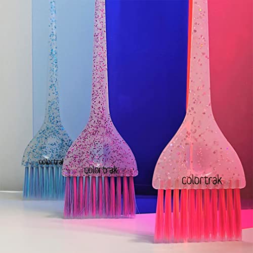 Colortrak Glitter Handle Hair Color Brush Set with 3 Bright Variants – Sassy Pink, Electric Blue, Royal Purple