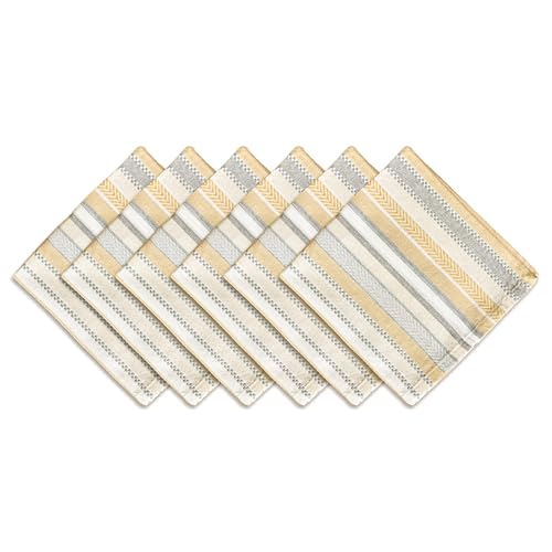 Beige Salsa Stripe Cloth Napkins, Set of 6 - Recycled Cotton, 18x18 in
