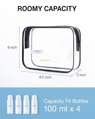 BAGSMART Clear Toiletry Bag 2-Pack - TSA Approved, Water-Repellent