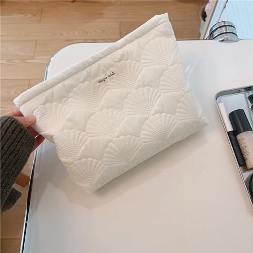 Quilted Cotton Makeup Bag - Portable Travel Toiletry Pouch