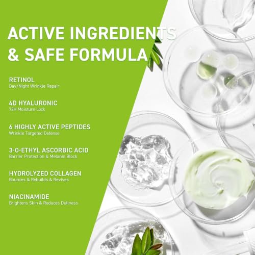 Retinol Serum for Face - Anti-Aging with Hyaluronic Acid & Peptides, 1.71 fl. oz