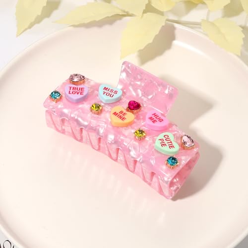 Conversation Heart Hair Claw Clips for Women - Pattern D, Pink XOXO