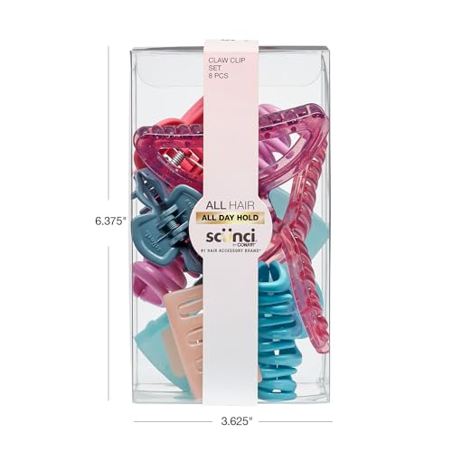 Scunci 8-Piece Claw Clip Set for Thick Hair - Pastel Colors