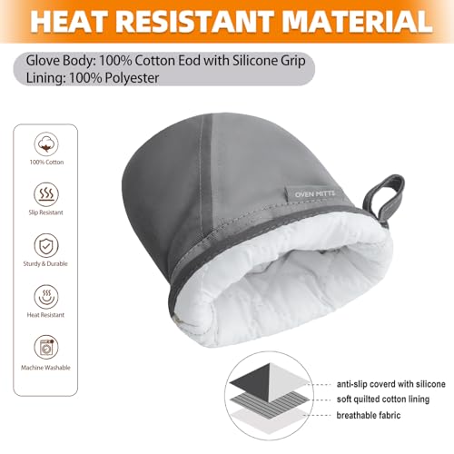 HULOSAN Mini Oven Mitts - 500°F Heat Resistant Kitchen Gloves