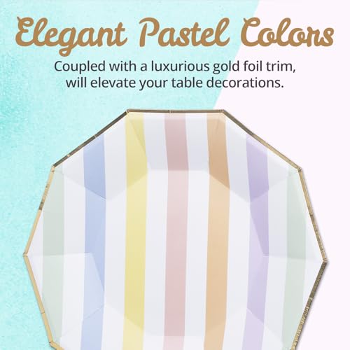 Pastel Rainbow Decagon Paper Plates - 50-Pack 9-Inch Decorative Plates