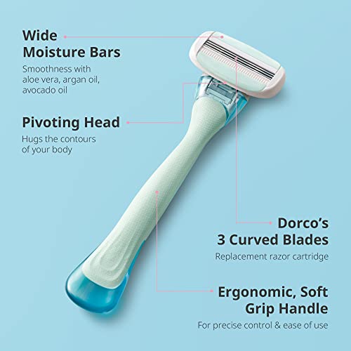 DORCO EVE 3 Razor Blade Refills - 8 Pack with Moisturizing Aloe Bar
