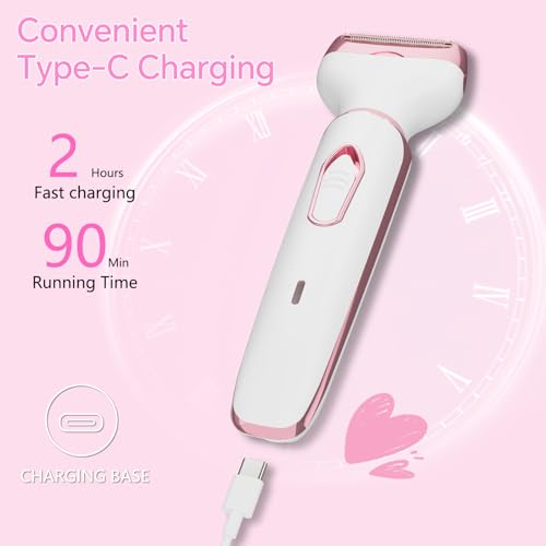 Women's Electric Razor Bikini Trimmer, 4-in-1 Cordless Shaver for Face, Legs, Underarms, Pubic Hair ? Wet/Dry Use, Painless Hair Removal