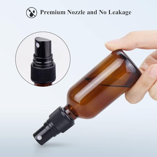 Wedama Amber 2 oz Glass Spray Bottle Set (12 Pack) Fine Mist Refillable Containers