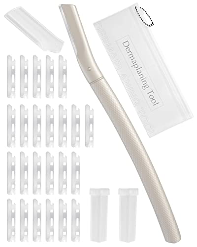 MoHern Dermaplane Razor for Face with 20 Blade Refills - Silver, Professional Facial & Eyebrow Shaver for Women & Men