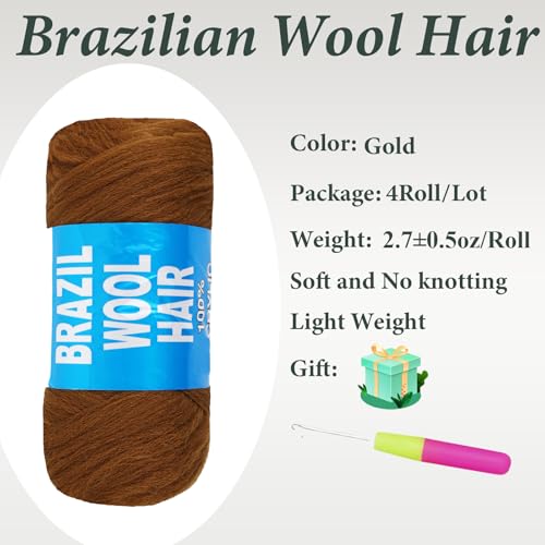 Gold Brazilian Wool Hair Yarn for Jumbo Braids - 4 Rolls