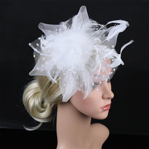 C01-White Flapper Headband - Elegant 1920s Headpiece for Tea Parties
