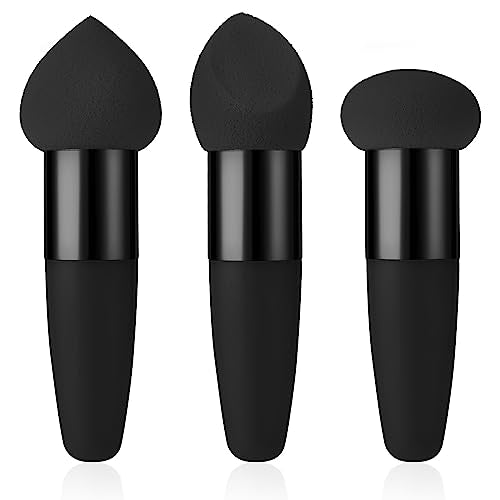 Sibba Black 3-Piece Mini Makeup Sponge & Brush Set for Foundation & Concealer