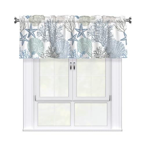 Coastal Window Valance - 54"x18" Nautical Blue Coral Curtains