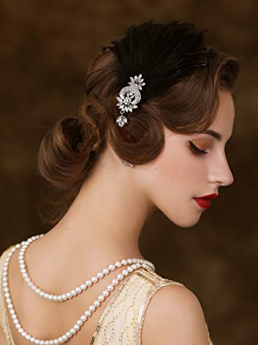 SWEETV 1920s Feather Flapper Headband & Hair Clip for Gatsby Party
