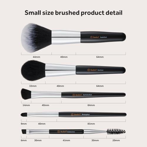 Portable Studio17 Travel Makeup Brush Set 5 PCS with Zippered Pouch – Essential Face & Eye Brushes