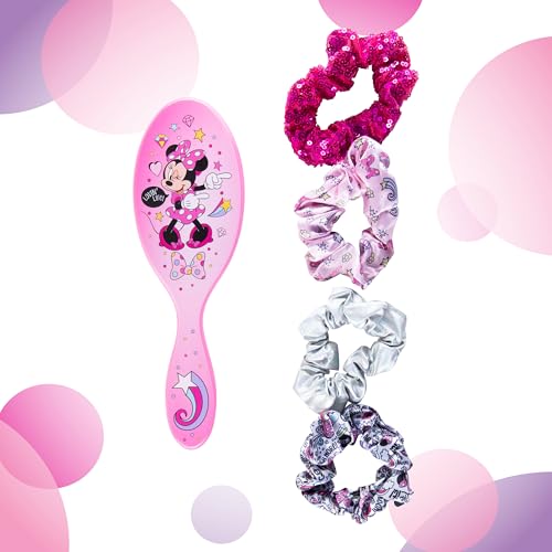 Pink Disney Junior Minnie Mouse Hair Accessory Set for Girls - 1 Brush + 4 Scrunchies