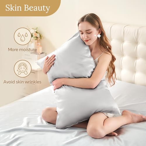 INFIIXSO King Size Mulberry Silk Pillowcase - Light Grey, Soft & Cooling