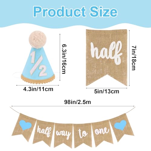 Atoden 1/2 Birthday Hat & High Chair Banner for 6 Months
