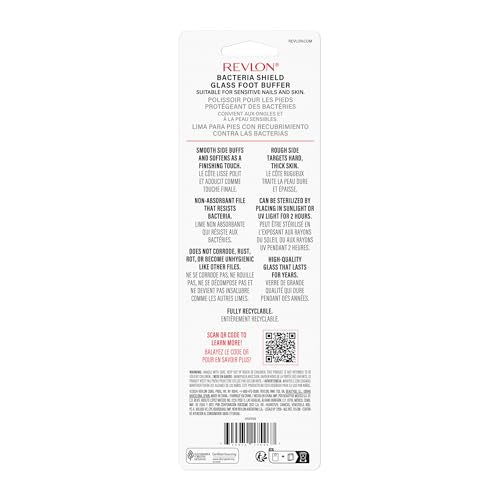 Revlon Glass Foot File & Buffer 1 Count – 2-in-1 Callus Remover for Feet