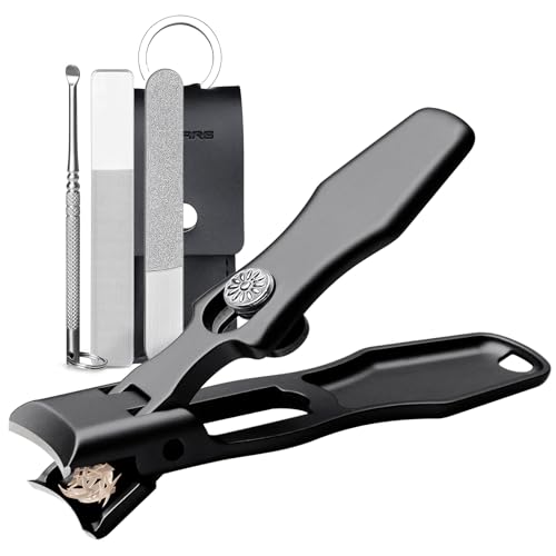 VOGARB Black Nail Clippers for Thick Toenails & Fingernails - Set with Metal File and Storage Case