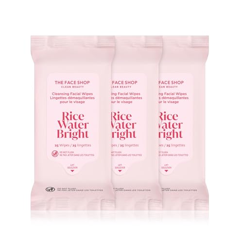 The Face Shop Rice Water Bright Cleansing Wipes 3-Pack (75 Wipes)