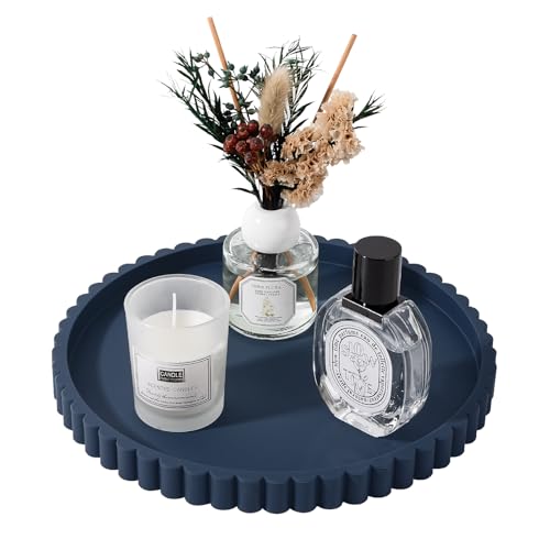 9" Dark Blue Silicone Bathroom Tray - Non-Slip Organizer for Perfume & Soap
