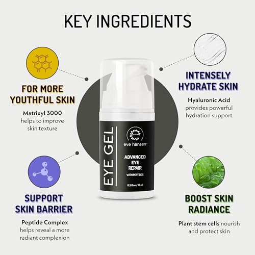 Eve Hansen Anti-Aging Eye Gel with Peptides & Hyaluronic Acid, 0.5 oz