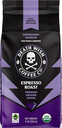 Death Wish Coffee Organic Espresso Roast - 9 Ounce Ground Coffee
