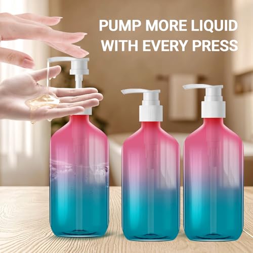 Gradient Plastic Pump Bottles 500ml - 3 Pack with Labels