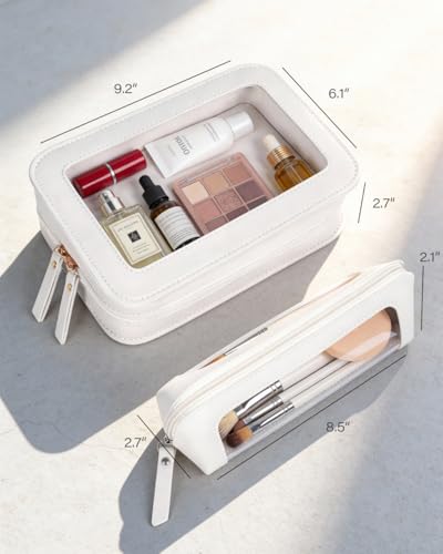 LETGO 2 Pack White Waterproof Clear Makeup Bags Set Travel Cosmetic Organizer