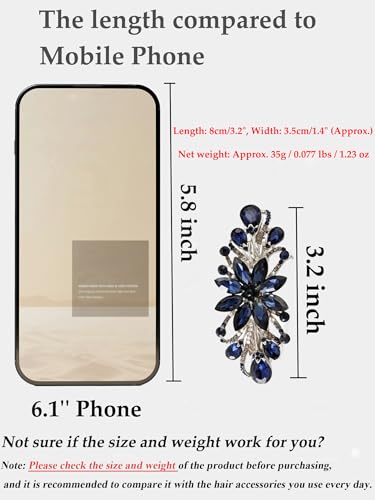 Dark Blue Flower Luxury Hairpin Rhinestone Hair Barrette Clip for Women