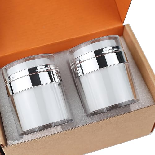 Schuirui 2-Pack Airless Pump Jars 1.7oz Refillable Travel Lotion Dispensers for Skincare, Cream & Moisturizer