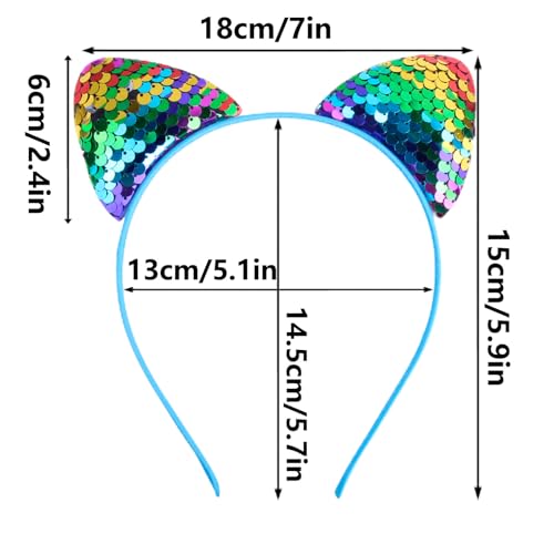 12 Pack Cat Ear Headbands with Sequins for Cosplay & Parties