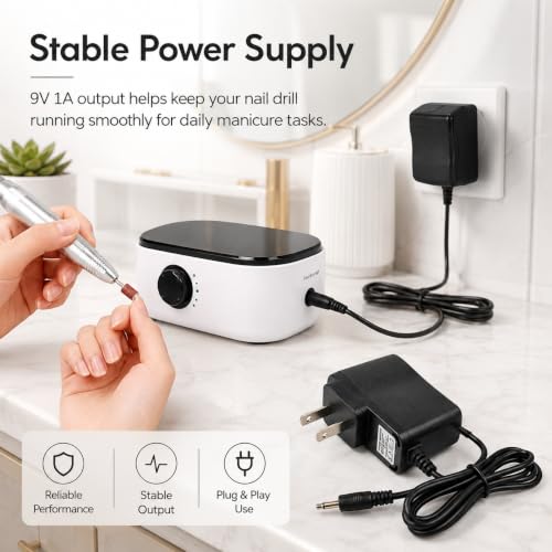 Beavorty 9V 1A Power Charger Adapter for Electric Nail Drill Machines