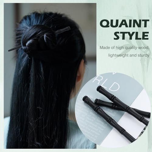 Lawie 20 Pcs 7-Inch Black Retro Wooden Hair Sticks for Buns & Updos